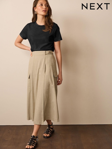 Natural Tailored Utility Detail Midi Skirt (D83306) | €11