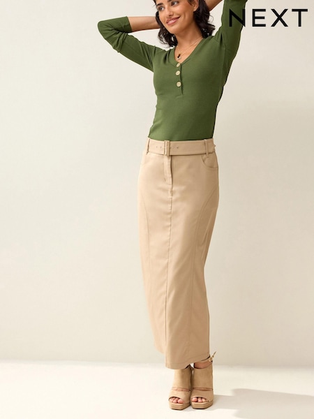Natural Tailored Belted Column Skirt (D83310) | €10