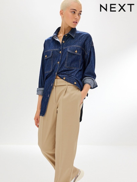 Бежевый - Tailored Straight Leg Belted Trousers (D83312) | €10