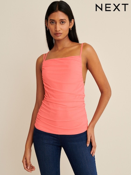 Korallenpink - Mesh Draped Ruched Cami Top (D83532) | 5 €
