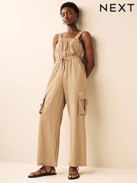 Camel Brown Cargo Sleeveless Drawstring Waist Jumpsuit (D83548) | €34.50