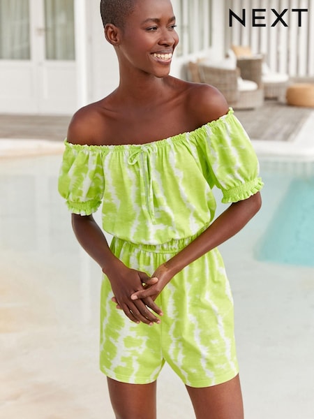 Limettengrün/Knüpfbatik - Puff Sleeve Bardot Playsuit (D83554) | 7 €