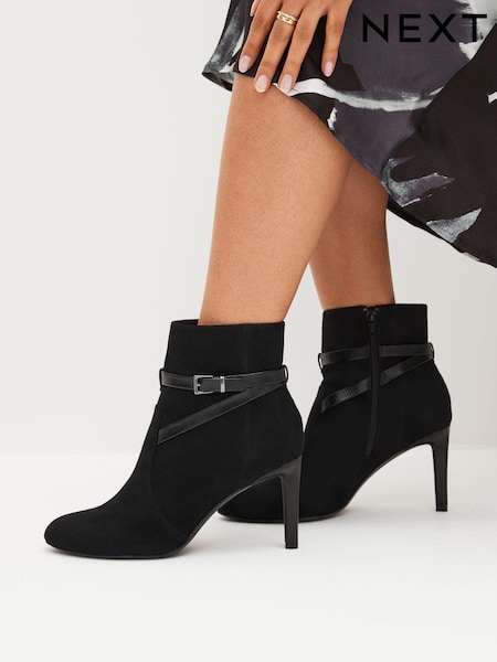 Black Regular/Wide Fit Forever Comfort® Buckle Detail Heeled Ankle Boots (D83830) | € 12