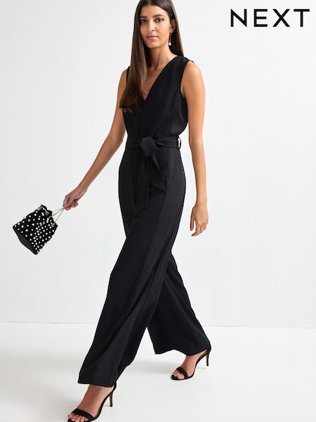 Schwarz - Overall mit Bahnendesign und Gürtel (D83852) | 22 €