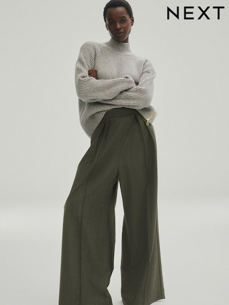 Khaki Green Premium Pleated Wide Leg Trousers (D83857) | € 40