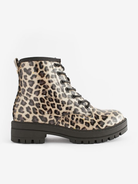 Leopard Print Wide Fit (G) Warm Lined Lace-Up Boots (D83879) | €14 - €17