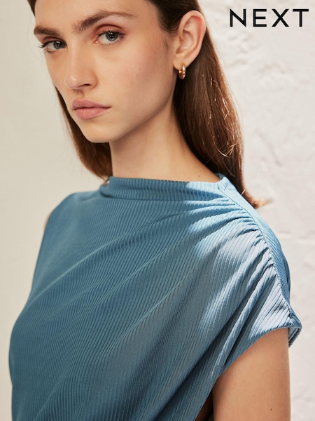 Teal Blue Premium Asymmetric Drape Top (D83887) | € 27
