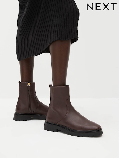 Marron chocolat - Bottines Forever Comfort® en cuir à bout carré (D84025) | € 10