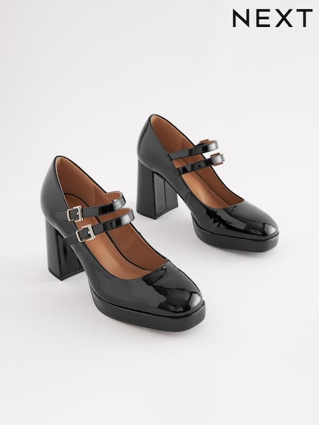 Black Patent Forever Comfort® Platform Mary Jane Shoes (D84179) | 141 QAR