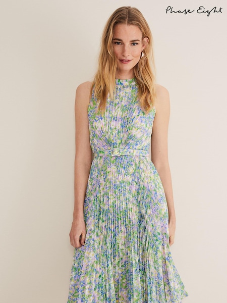 Phase Eight Green Simara Pleat Daisy Print Dress (D84222) | €89