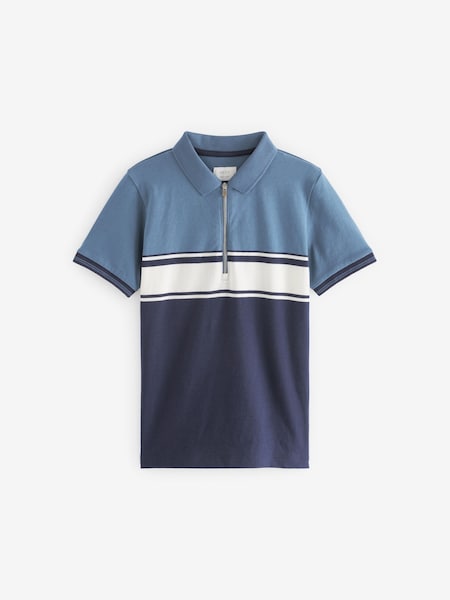Modri/beli barvni bloki - Short Sleeve Zip Neck Polo Shirt (3-16yrs) (D84242) | € 12 - € 17