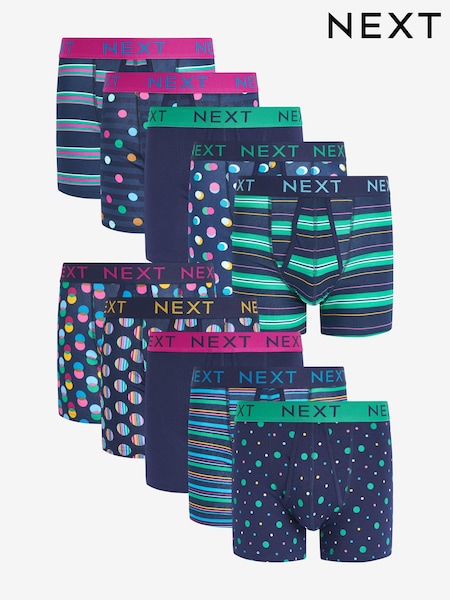 Navy Spot Stripe Cotton 10 pack A-Front Boxers (D84387) | $76