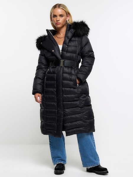 River Island Petite Black Shawl Slim Padded Coat (D84441) | €70