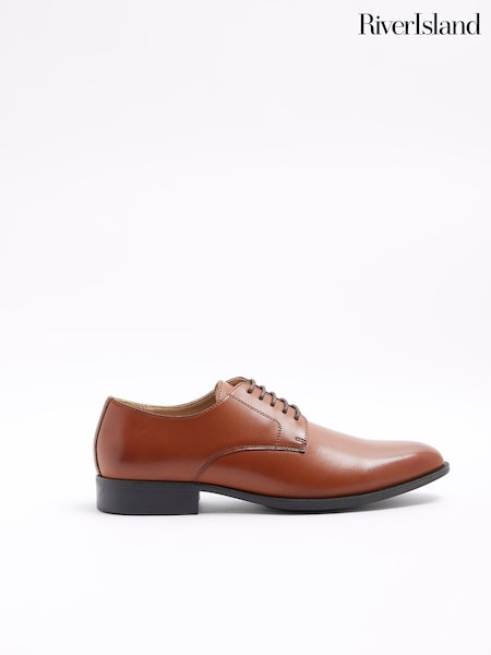 Коричневый - River Island Formal Point Leather Lace-Up Brogue Derby Shoes (D84531) | €23
