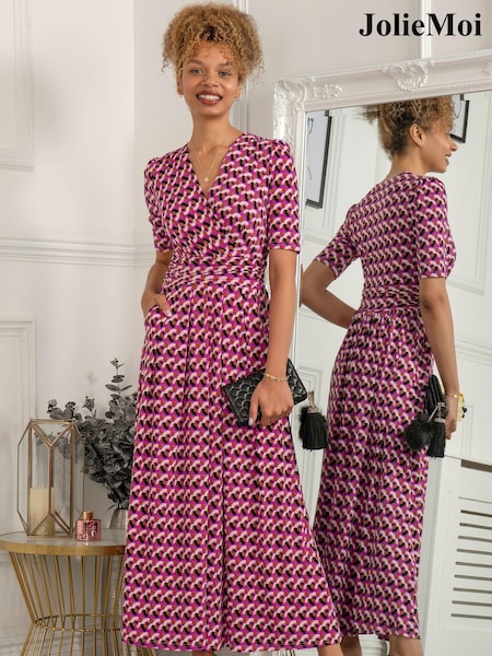 Jolie Moi Pink Georgia Geometric Jersey Maxi Dress (D84647) | €58