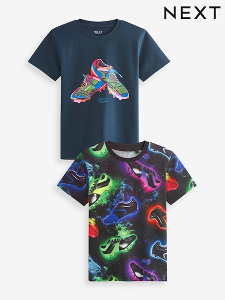 Navy Blue Football Boots Graphic Short Sleeve T-Shirts 2 Pack (3-16yrs) (D84673) | €13 - €18