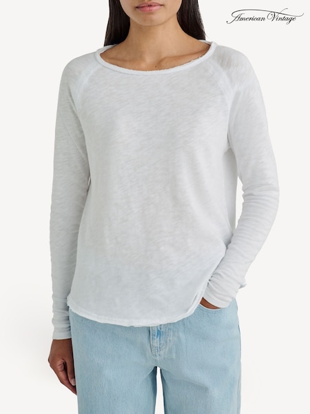 American Vintage 100% Cotton Boat Neck Long Sleeve T-Shirt (D84736) | LEI 521