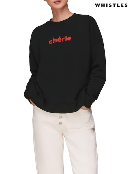 Whistles Black Logo Cherie 100% Cotton Sweatshirt (D84995) | €50
