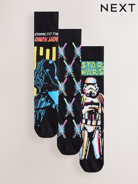 Black - Regular Star Wars Pattern Socks 3 Pack