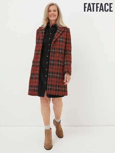 FatFace Red Tanya Wool Blend Check Coat (D85203) | €89