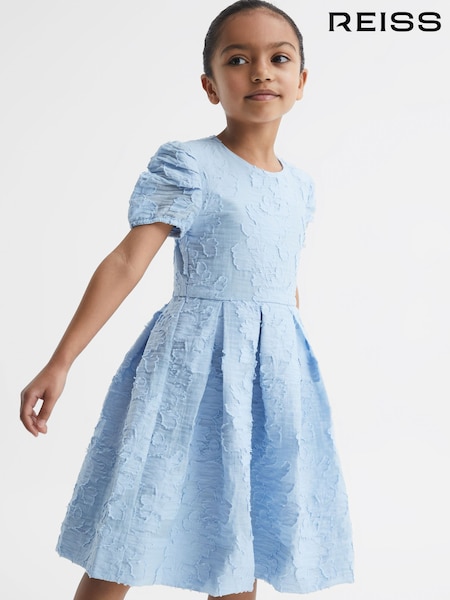Reiss Blue Amalie Junior Floral Print Textured Dress (D85797) | 625 QAR