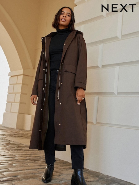 Chocolate Brown Long Waxed Effect Jacket (D85813) | €49