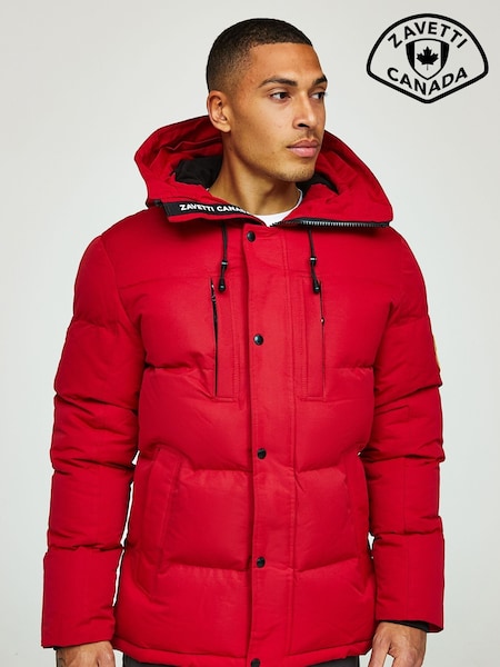 Punainen - Zavetti Canada Mens Oshawa 2.0 Puffer Parka Jacket With Detachable Faux Fur (D86094) | €137