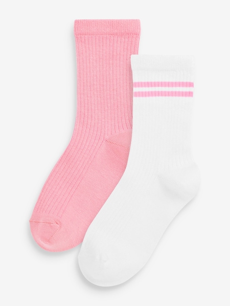 Pink and White 2 Pack Cotton Rich Ribbed Ankle Sport Socks (D86402) | €2 - €3.50