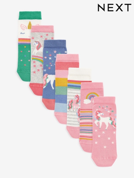 Pink 7 Pack Unicorn Cotton Rich Ankle Socks (D86406) | € 4 - € 6