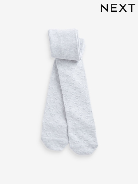 Grey Cotton Rich Textured Heart Tights (D86467) | €4