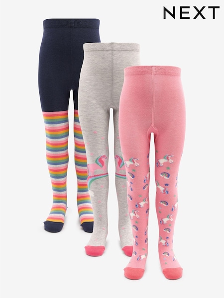 Blue, Pink and Grey 3 Pack Cotton Rich Unicorn Tights (D86504) | €8.50 - €10.50