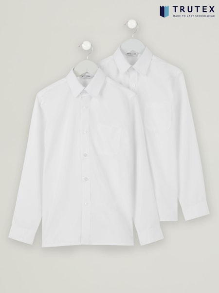 Trutex Boys 2 Pack Long Sleeve Non Iron White School Shirts (D86796) | €12.50 - €13.50