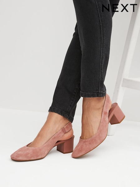Pink - Forever Comfort® Leather Slingback Low Block Heels (D86827) | 30 €