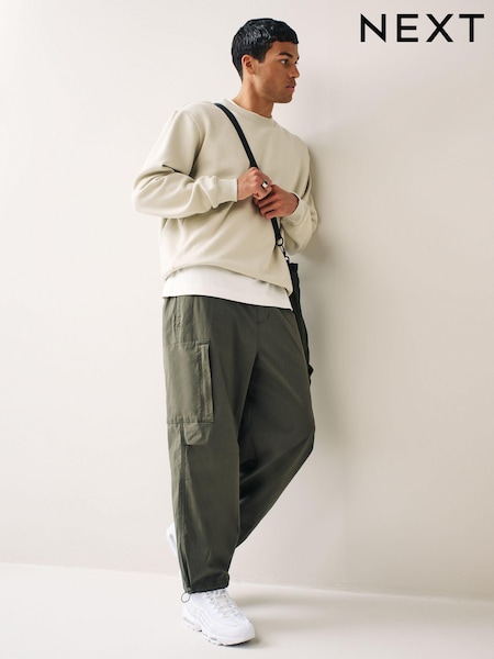 Khaki Green Wide Relaxed Parachute Cargo Trousers (D86910) | € 17