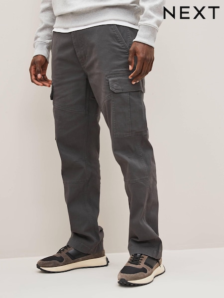 Grey Charcoal Straight Fit Cotton Stretch Cargo Trousers (D86913) | €42