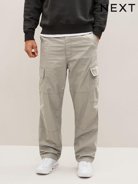 Light Grey Relaxed Fit Ripstop Cargo Trousers (D86916) | €12