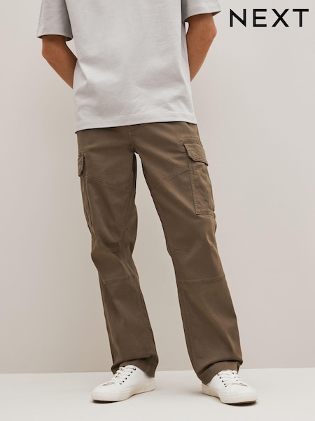 Brown Mushroom Straight Fit Cotton Stretch Cargo Trousers (D86921) | €42