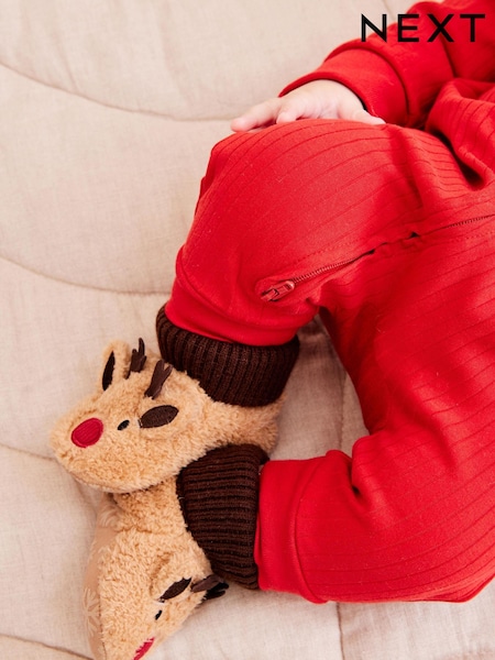 Brown Reindeer Christmas Baby Pram Sock Slippers (0-2mths) (D87059) | €5.50 - €6.50