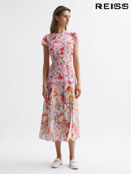 Reiss Pink Ivy Floral Print Midi Dress (D87110) | €245