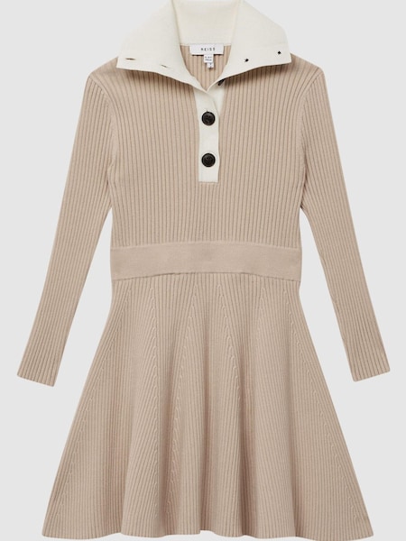 Reiss Camel Malani Junior Colourblock Knitted Dress (D87115) | AED432