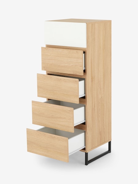 MADE.COM Oak Effect and White 5 Drawer Hopkins Slim Tallboy (D87325) | €377
