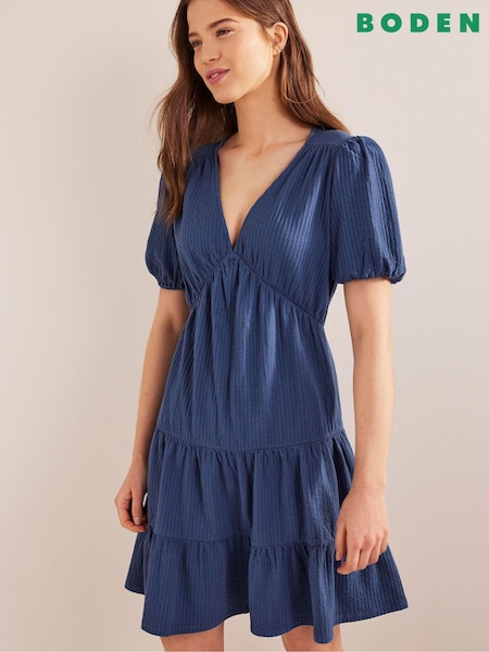 Boden Blue Jersey Seersucker 100% Cotton Dress (D87373) | €77