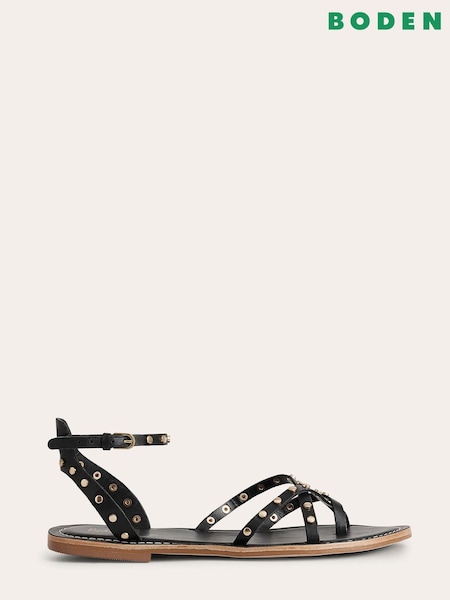 Boden Black Studded Classic Flat Sandals (D87388) | €61