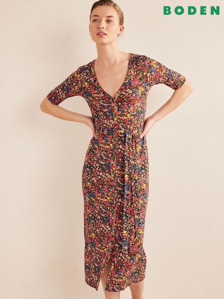 Boden Green Button Front Jersey Midi Dress (D87424) | €56