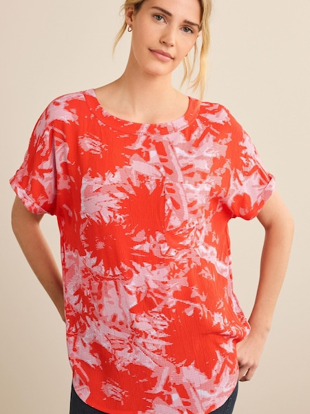 Red/Pink Floral Short Sleeve Curved Hem T-Shirt (D87494) | €5