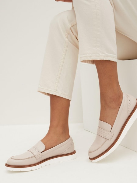 Bone White Regular/Wide Fit Forever Comfort® Brogue Detail Chunky Sole Loafers (D87538) | €27