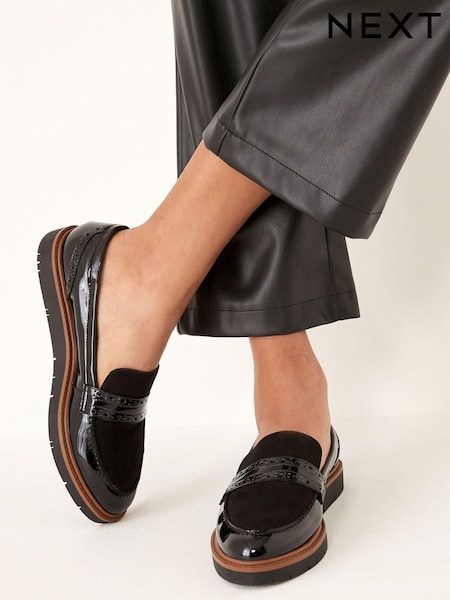 أسود - Forever Comfort® Brogue Detail Chunky Sole Loafers (D87543) | ‏16 ر.ع.‏