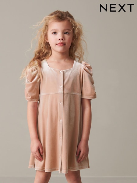 Pink - Velvet Shirred Sleeve Dress (3-16yrs) (D87546) | 4 € - 5 €