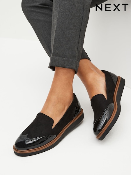 Black Forever Comfort® Brogue Detail Chunky Sole Loafers (D87557) | EGP2,100