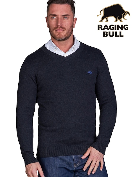 Raging Bull Blue Classic V Neck Knit (D87686) | €54 - €60